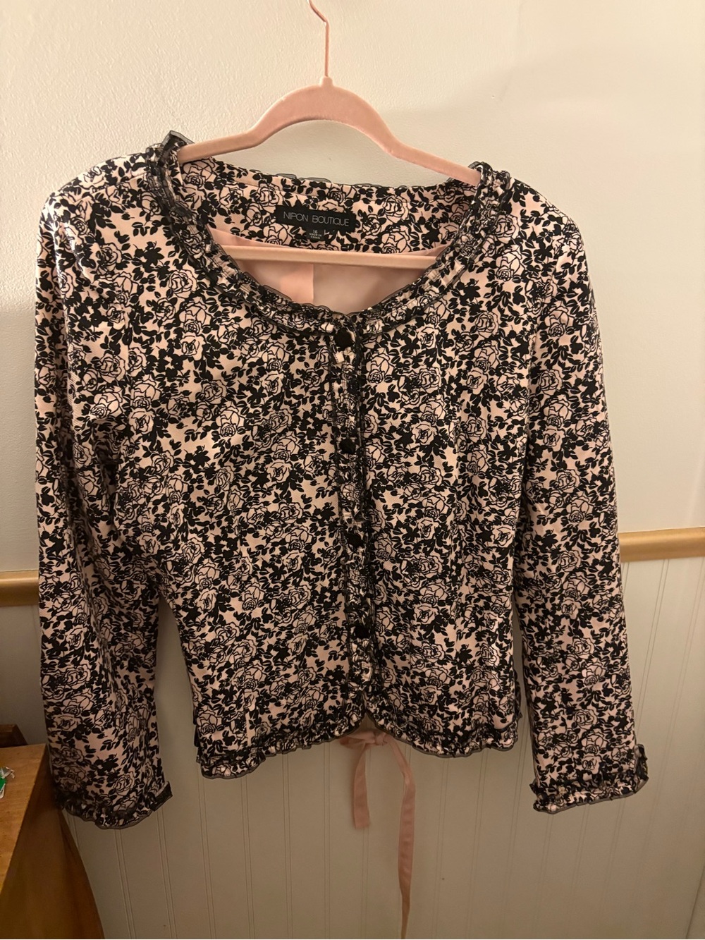Nipon Boutique Pink Black Floral Silk Blend Jacket Size 16